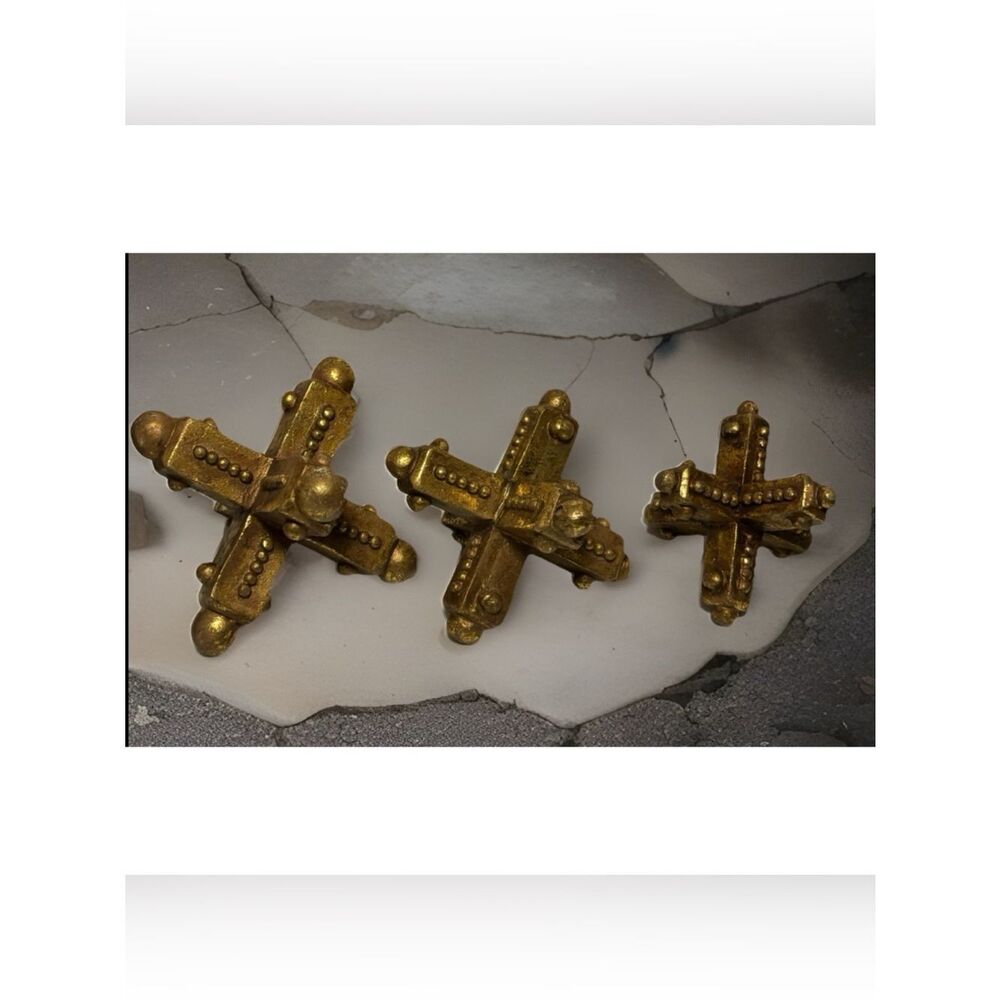 1980’s Home Decor Gold Jacks  Mcm Distressed Paperweight Mid-Century Set of 3